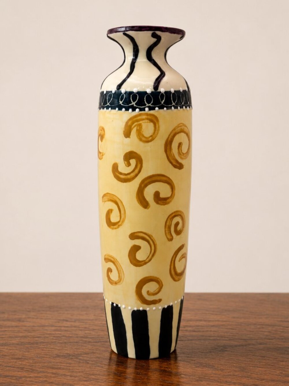 Signed Lily Mae & Sophronia Hand-Painted Ceramic Vase 10” Tall Folk Art Pottery